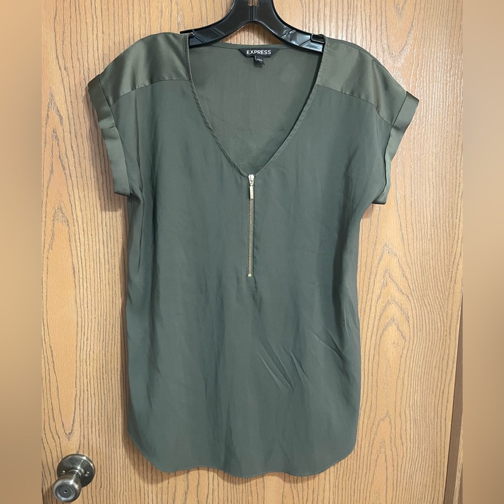 Express Sage Green Blouse with Zipper